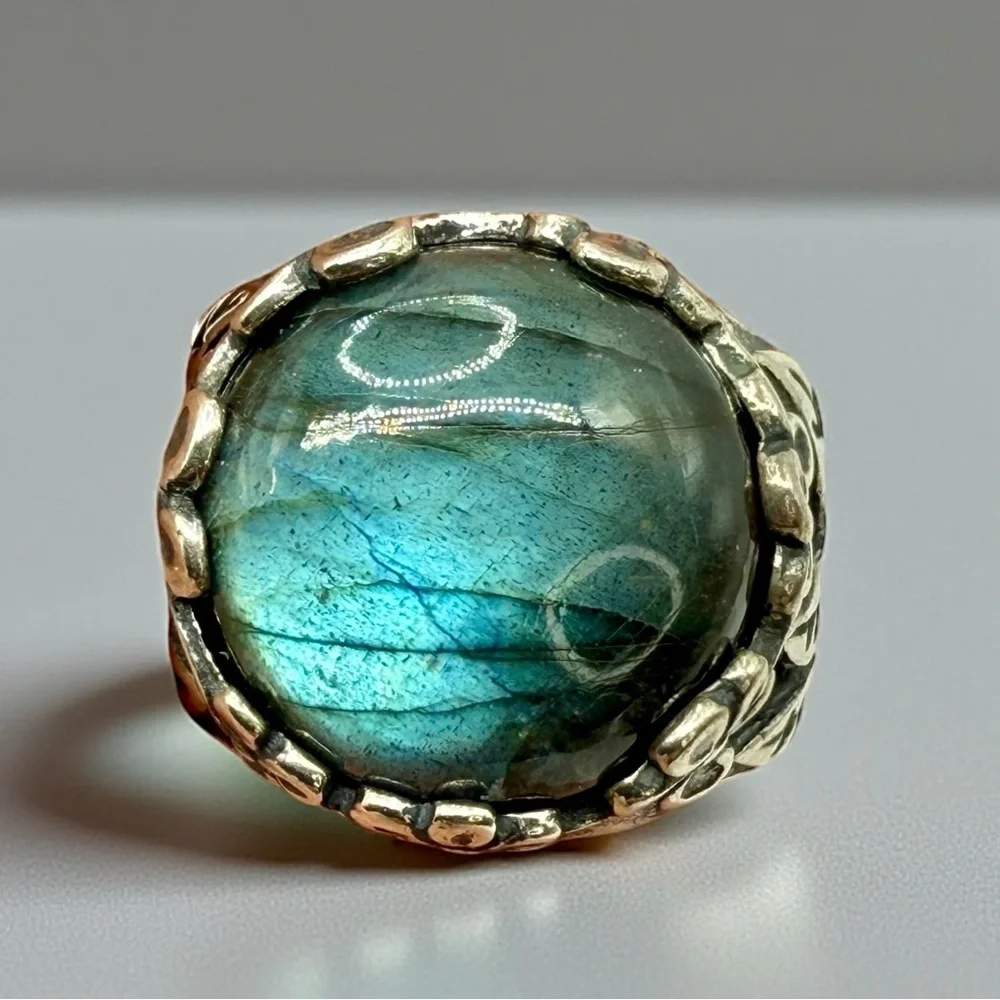 Sterling Silver Israel PZ Labradorite Floral Statement Ring – Size 8